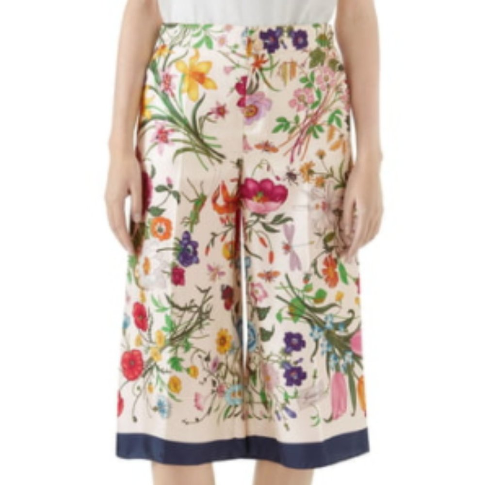 GUCCI Floral Cropped Pajama Culottes Pants